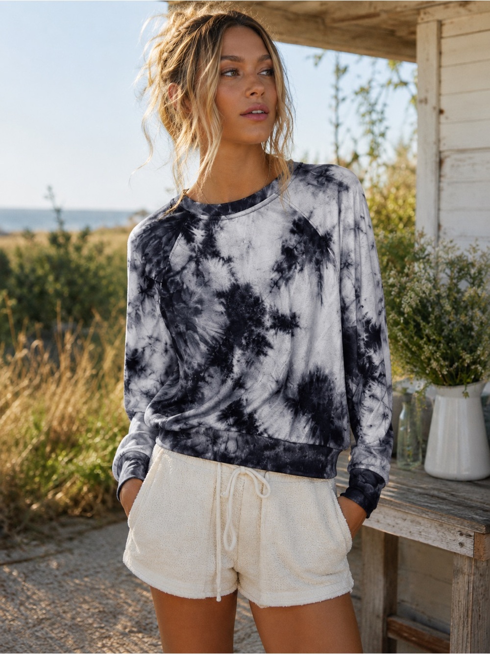 Sage Collective Tie Dye Lounge Pullover Sweatshirt Cozy Soft Top M
